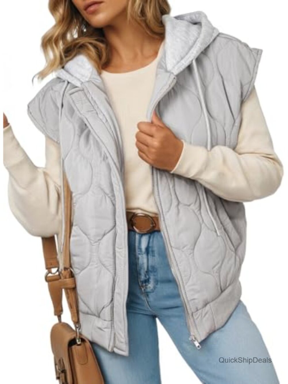 Women's Cropped Puffer Vest Hooded Zip Up Lightweight Quilted Sleeveless Jacket
